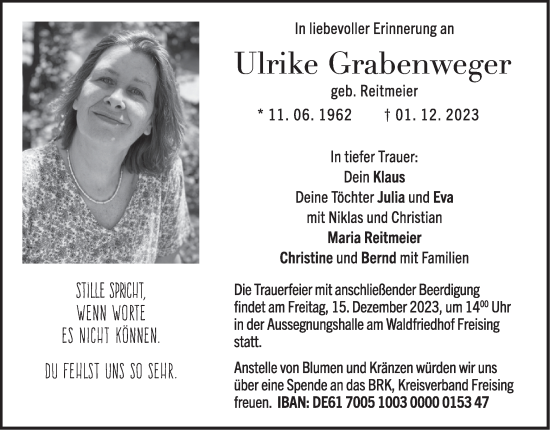 Todesanzeige von Ulrike Grabenweger von merkurtz