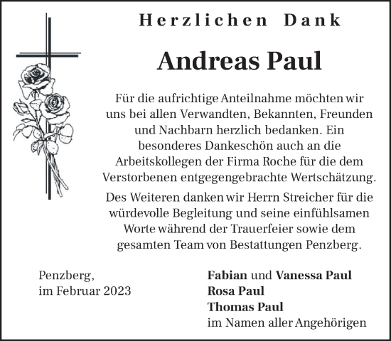 Todesanzeige von Andreas Paul von Das Gelbe Blatt Penzberg