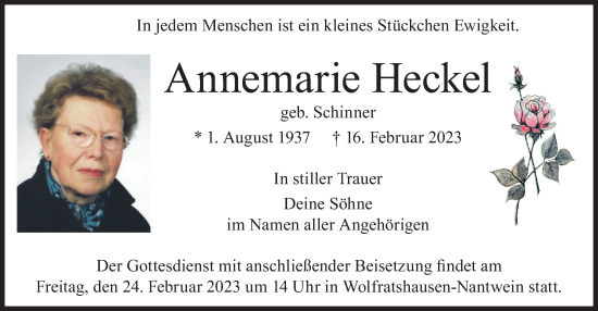 Todesanzeige von Annemarie Heckel von merkurtz
