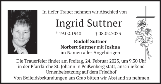 Todesanzeige von Ingrid Suttner von merkurtz