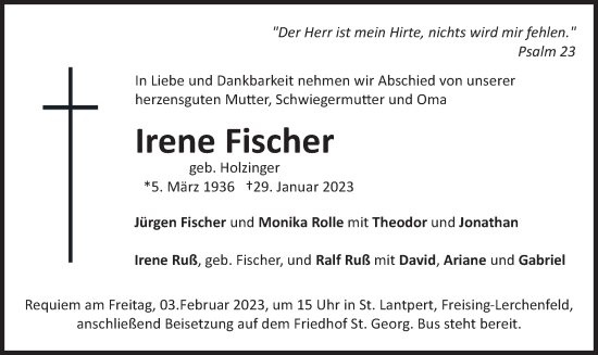 Todesanzeige von Irene Fischer von merkurtz