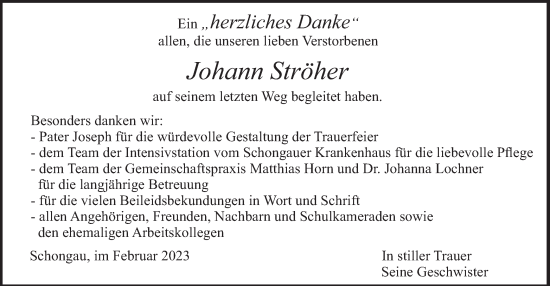 Todesanzeige von Johann Ströher von merkurtz