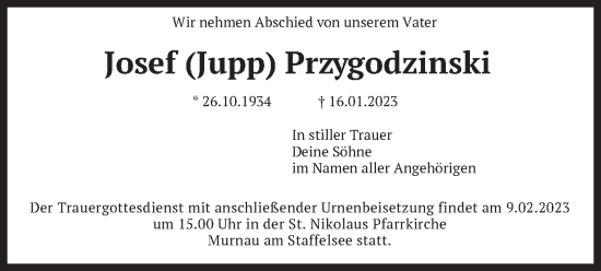 Todesanzeige von Josef Jupp Przygodzinski von merkurtz