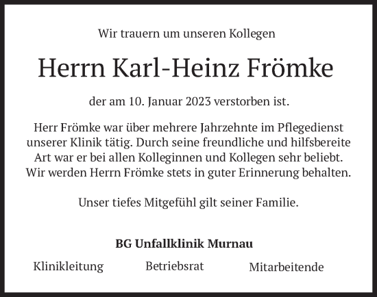 Todesanzeige von Karl-Heinz Frömke von merkurtz