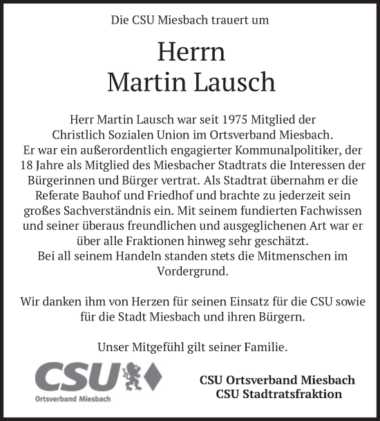 Todesanzeige von Martin Lausch von merkurtz