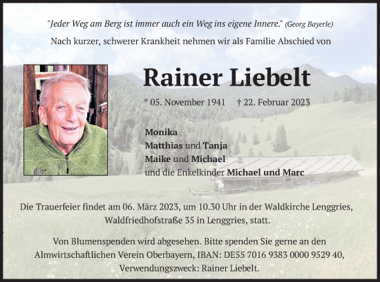 Todesanzeige von Rainer Liebelt von merkurtz