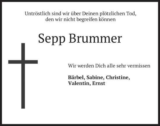 Todesanzeige von Sepp Brummer von merkurtz