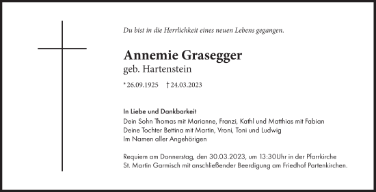 Todesanzeige von Annemie Grasegger von merkurtz