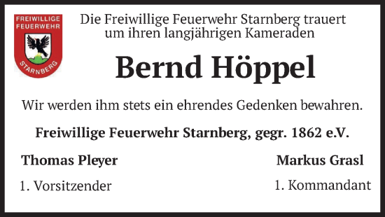 Todesanzeige von Bernd Höppel von merkurtz