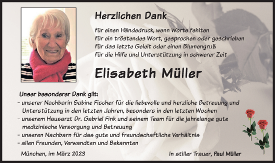 Todesanzeige von Elisabeth Müller von merkurtz