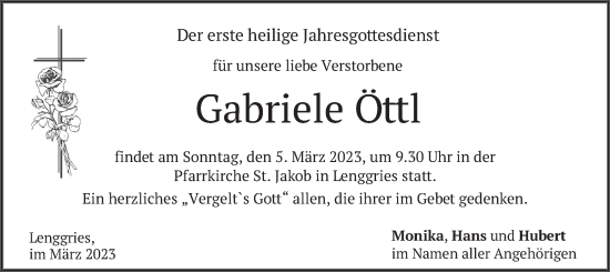 Todesanzeige von Gabriele Öttl von merkurtz