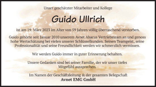 Todesanzeige von Guido Ullrich von merkurtz