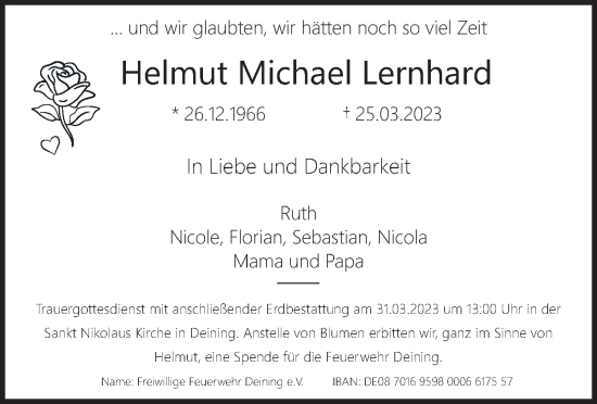 Todesanzeige von Helmut Michael Lernhard von merkurtz