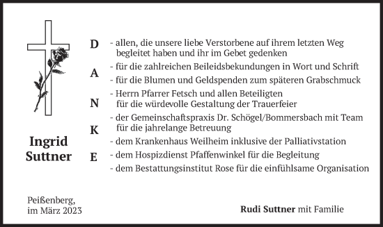 Todesanzeige von Ingrid Suttner von merkurtz