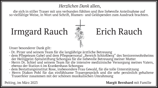 Todesanzeige von Irmgard und Erich Rauch von merkurtz