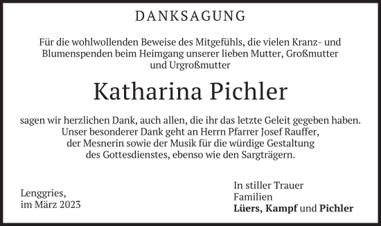 Todesanzeige von Katharina Pichler von merkurtz