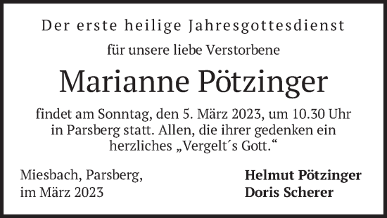 Todesanzeige von Marianne Pötzinger von merkurtz