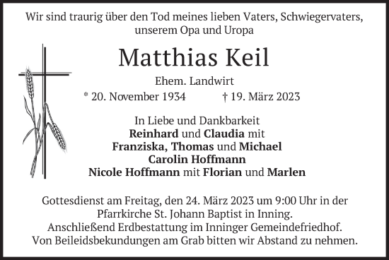 Todesanzeige von Matthias Keil von merkurtz
