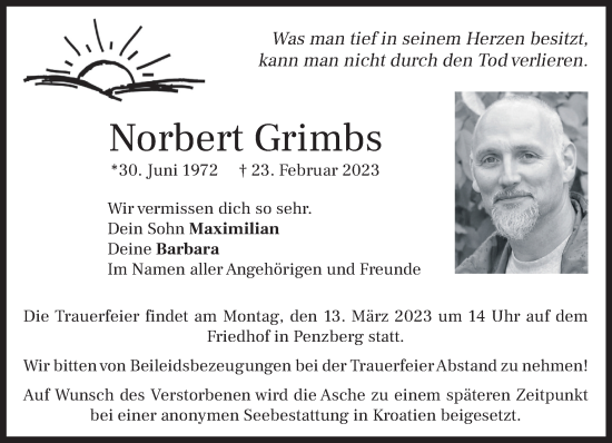 Todesanzeige von Norbert Grimbs von Das Gelbe Blatt Penzberg