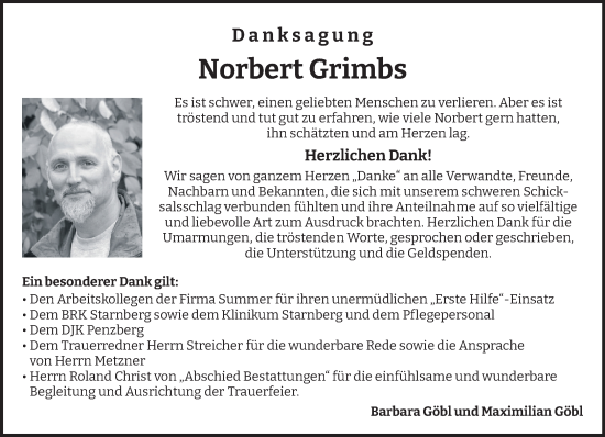 Todesanzeige von Norbert Grimbs von Das Gelbe Blatt Penzberg