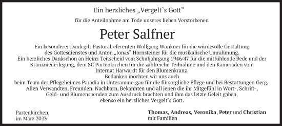 Todesanzeige von Peter Salfner von merkurtz