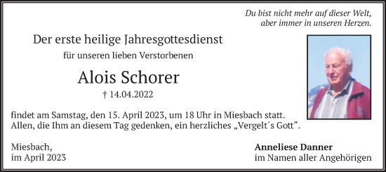 Todesanzeige von Alois Schorer von merkurtz