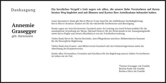 Todesanzeige von Annemie Grasegger von merkurtz
