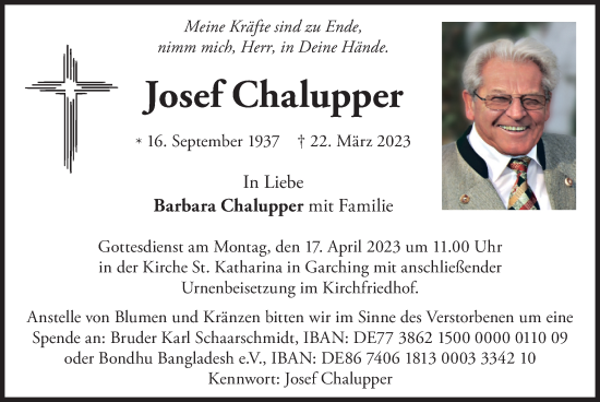 Todesanzeige von Josef Chalupper von merkurtz
