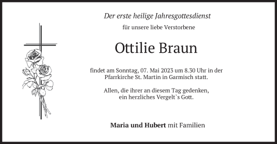 Todesanzeige von Ottilie Braun von merkurtz