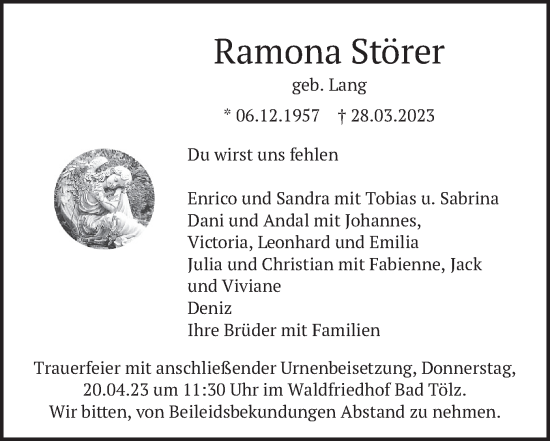 Todesanzeige von Ramona Störer von merkurtz