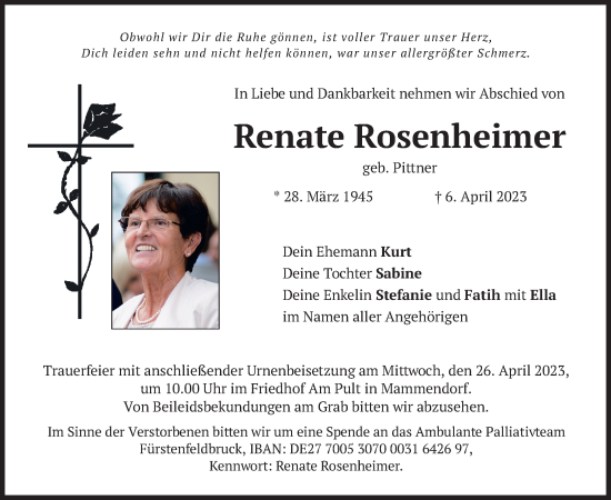 Todesanzeige von Renate Rosenheimer von merkurtz