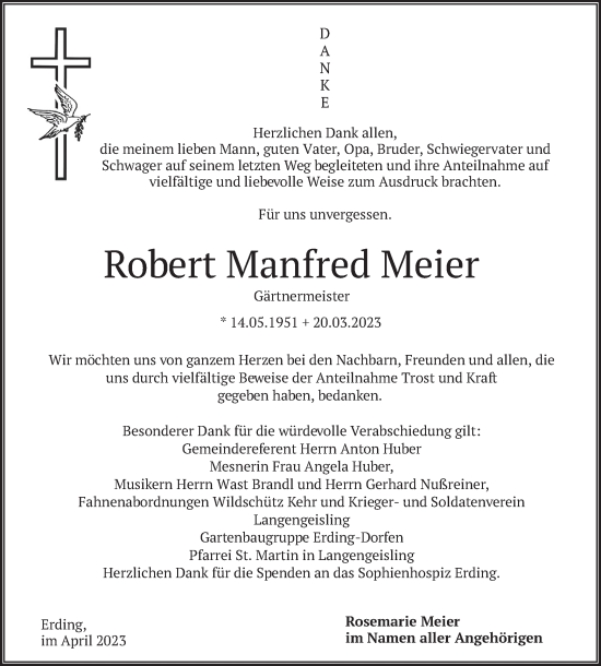 Todesanzeige von Robert  Meier von merkurtz