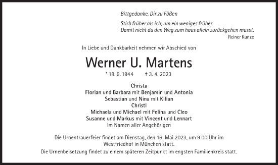Todesanzeige von Werner  Martens von merkurtz