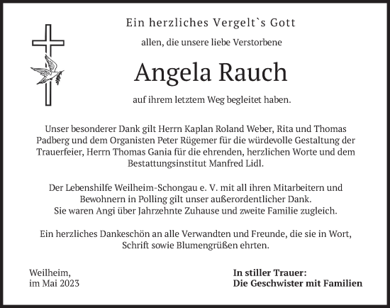 Todesanzeige von Angela Rauch von merkurtz