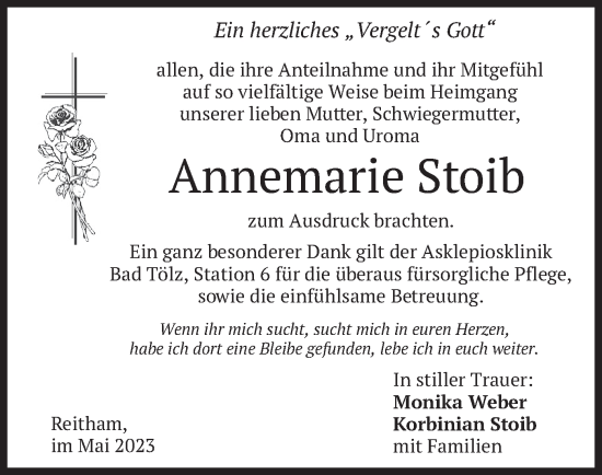 Todesanzeige von Annemarie Stoib von merkurtz