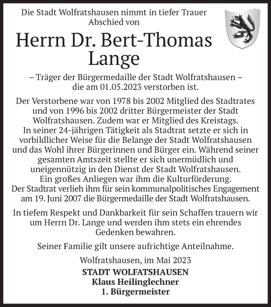 Todesanzeige von Bert-Thomas Lange von merkurtz