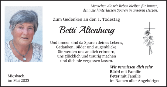Todesanzeige von Betti Altenburg von merkurtz