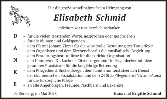 Todesanzeige von Elisabeth Schmid von merkurtz