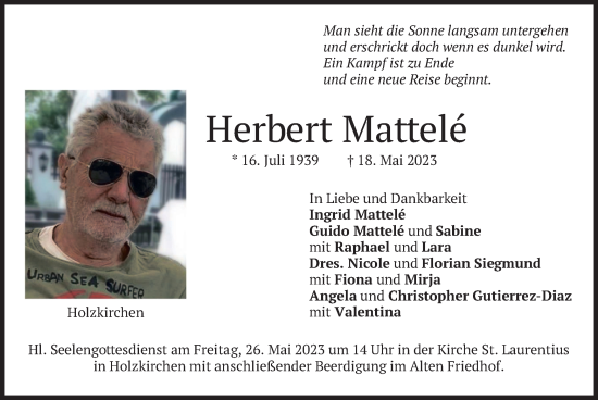 Todesanzeige von Herbert Mattelé von merkurtz