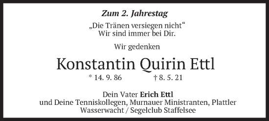 Todesanzeige von Konstantin Ouirin Ettl von merkurtz