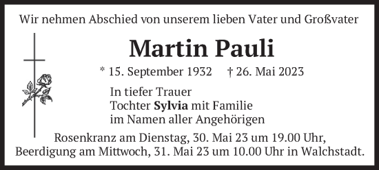 Todesanzeige von Martin Pauli von merkurtz