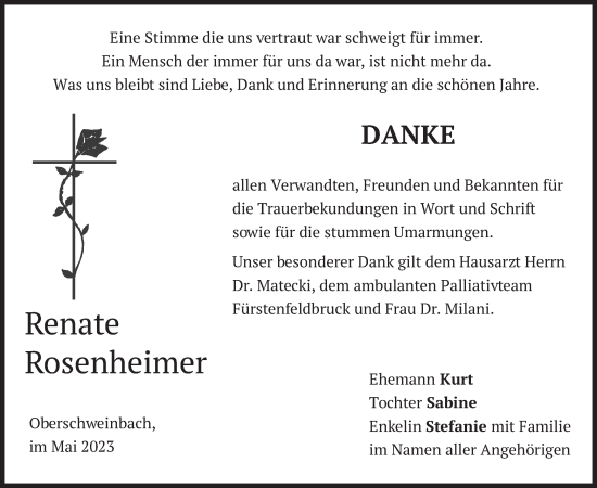 Todesanzeige von Renate Rosenheimer von merkurtz