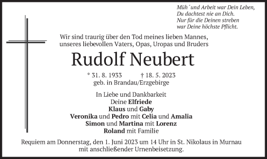 Todesanzeige von Rudolf Neubert von merkurtz