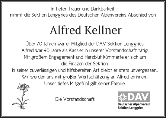 Todesanzeige von Alfred Kellner von merkurtz