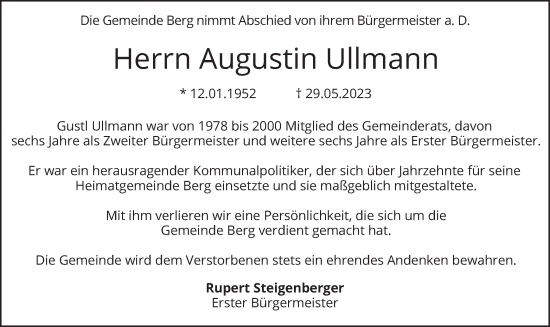 Todesanzeige von Augustin  Ullmann von merkurtz