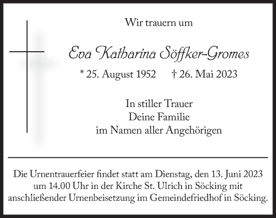 Todesanzeige von Eva Katharina Söffker-Gromes von merkurtz