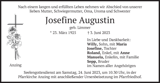 Todesanzeige von Josenne Augustin von merkurtz