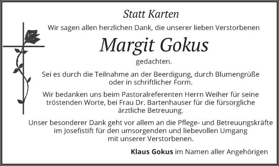 Todesanzeige von Margit Gokus von merkurtz