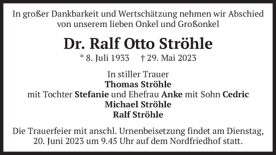Todesanzeige von Ralf Otto Ströhle von merkurtz