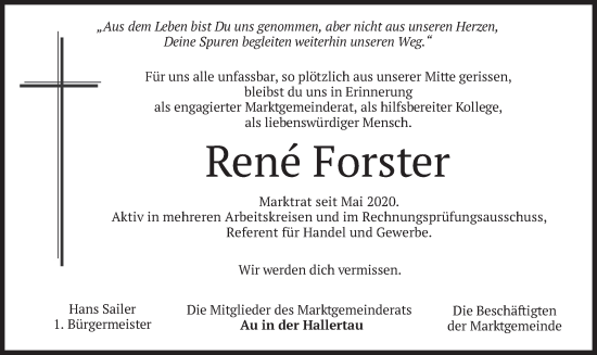 Todesanzeige von Rene Forster von merkurtz